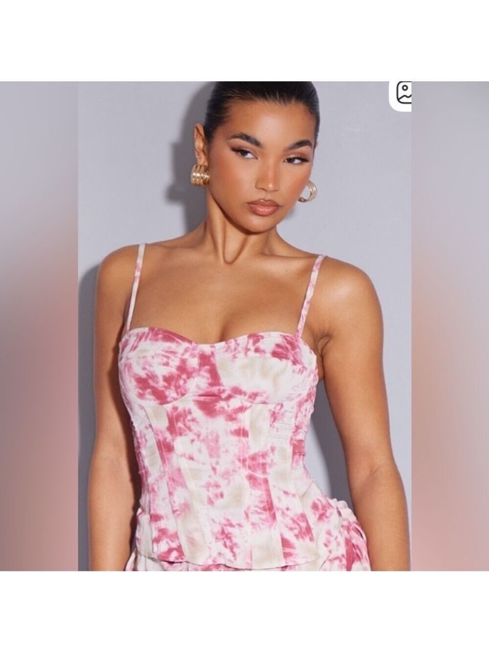 607 NWT PrettyLittleThing Fuchsia Tie Dye Print Structured Corset Top. Size 10US